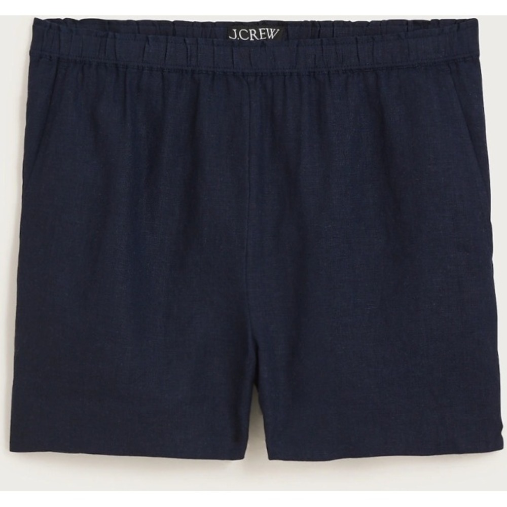 J.Crew Navy Blue Linen Blend Pull On 3 in Shorts Elastic Waist Womens Small NWT